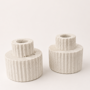 Set 2 suporturi lumânări decorative canelate 7 cm — finisaj mineral alb | Lazuran Studio