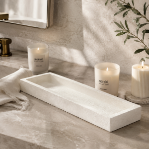 Tavă decorativă dreptunghiulară 32 cm — finisaj mineral alb | Lazuran Studio